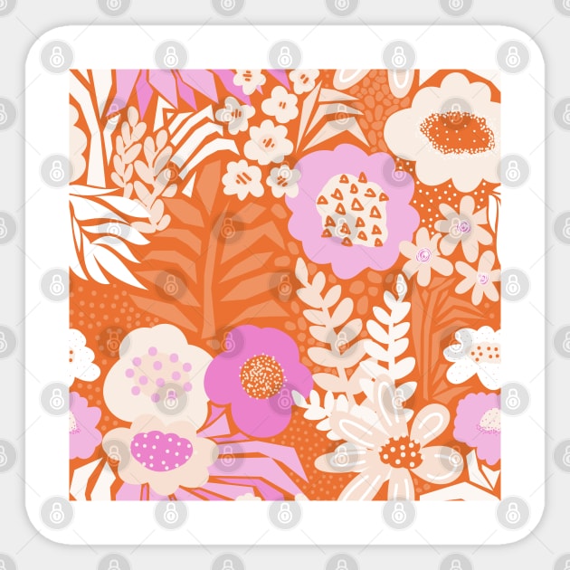 Abstract Vintage Florals Red Pink Orange White Sticker by Sandra Hutter Designs